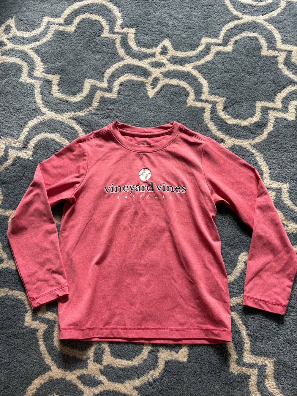 Vineyard Vines Kids' Long-Sleeve Pink Baseball Logo Tee